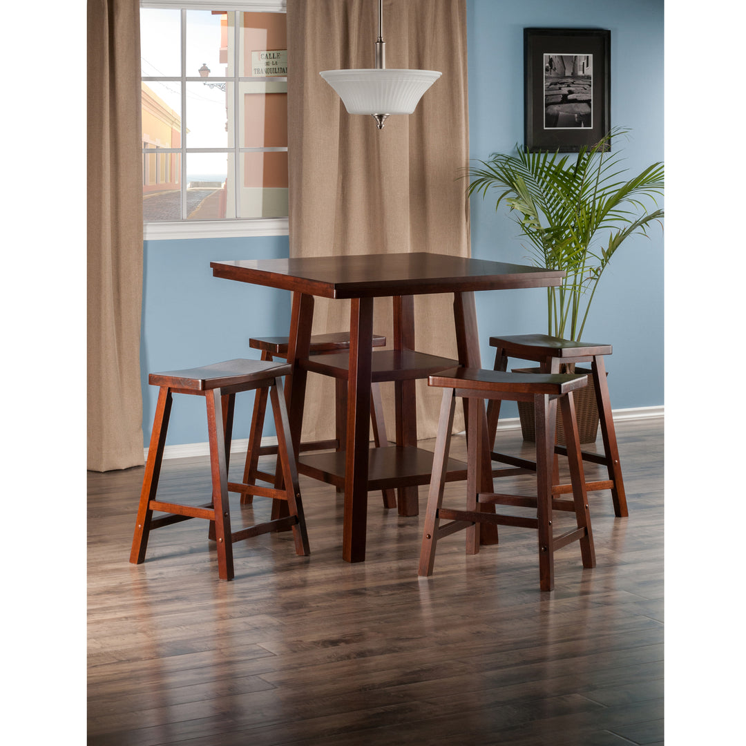 Orlando 5-Pc High Table with Saddle Seat Counter Stools, Walnut