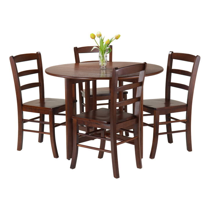 Alamo 5-Pc Round Drop Leaf Table with Ladder-back Chairs, Walnut