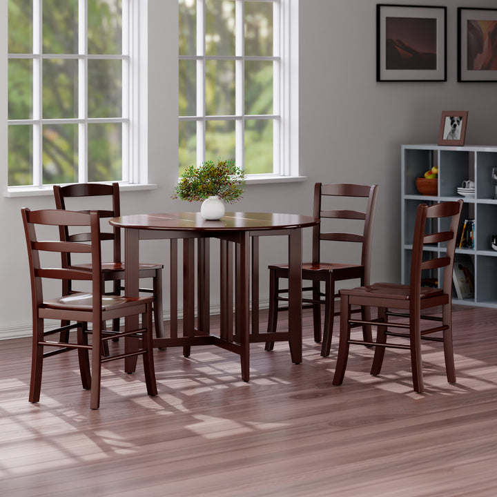 Alamo 5-Pc Round Drop Leaf Table with Ladder-back Chairs, Walnut