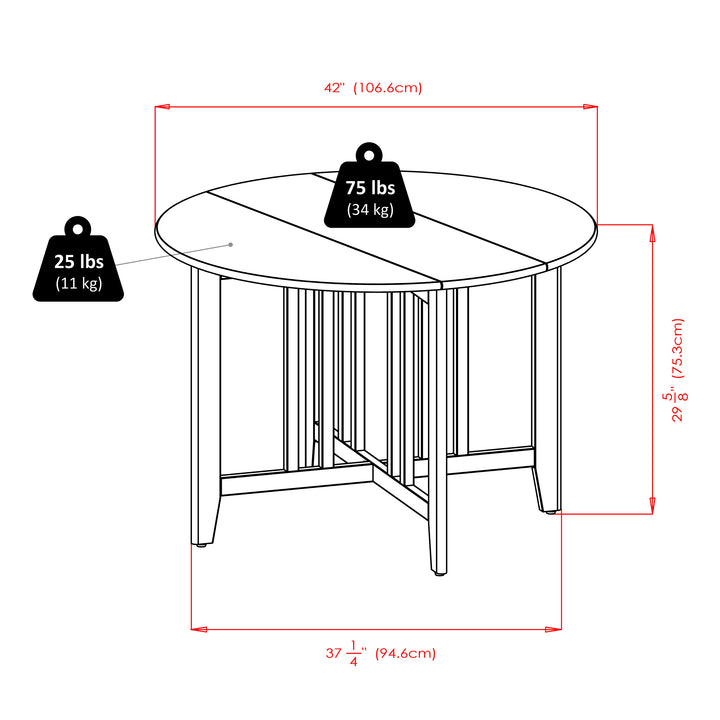 Alamo 5-Pc Round Drop Leaf Table with Ladder-back Chairs, Walnut