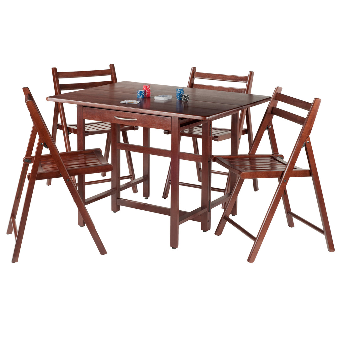 Taylor 5-Pc Drop Leaf Table with Folding Chairs, Walnut