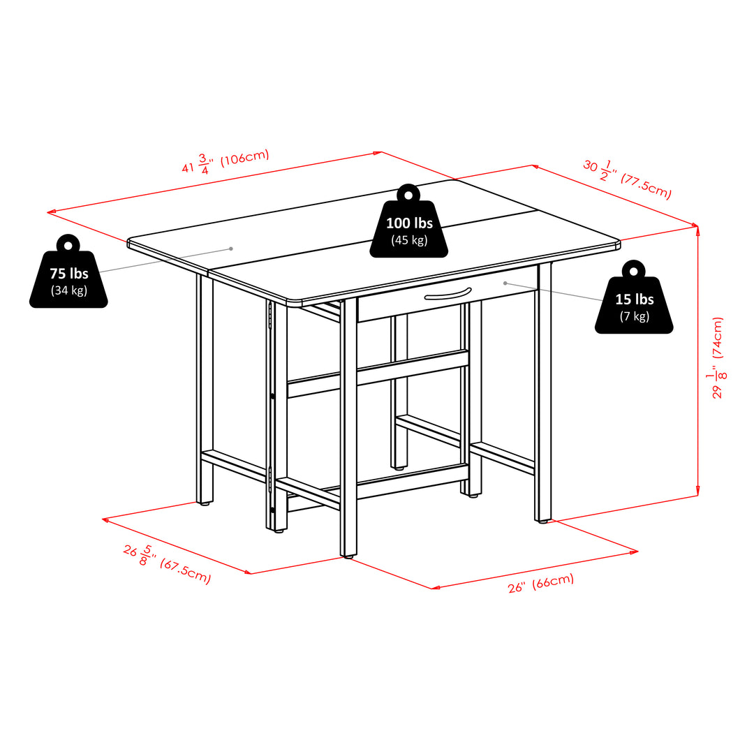 Taylor 5-Pc Drop Leaf Table with Folding Chairs, Walnut