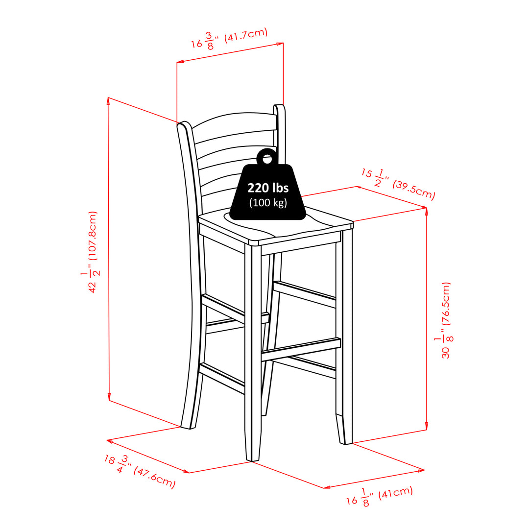 Parkland 5-Pc High Table with Ladder-back Bar Stools, Walnut