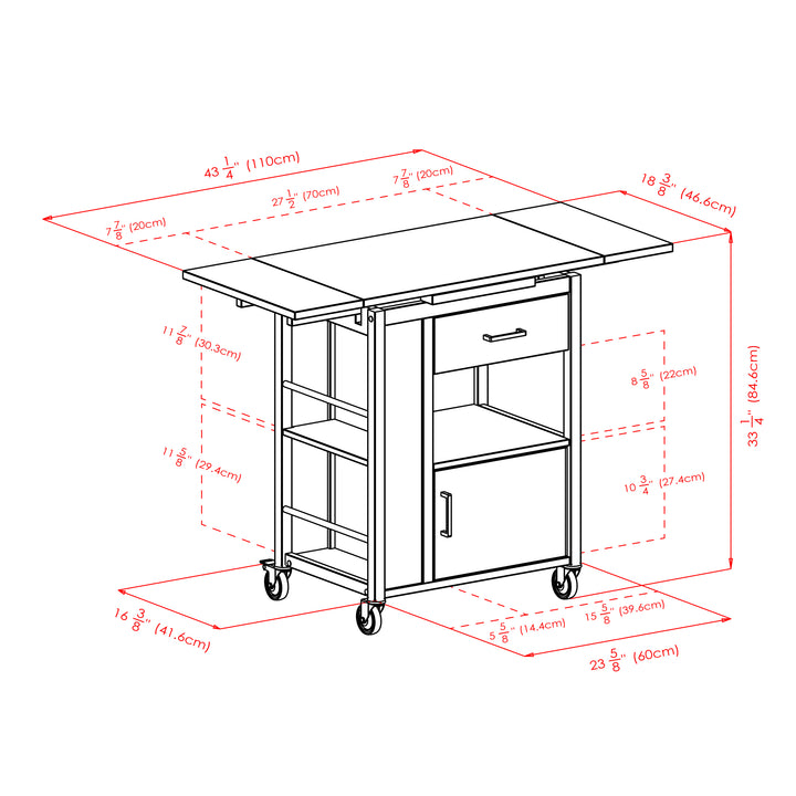 Gregory Extendable Top Kitchen Cart, Walnut