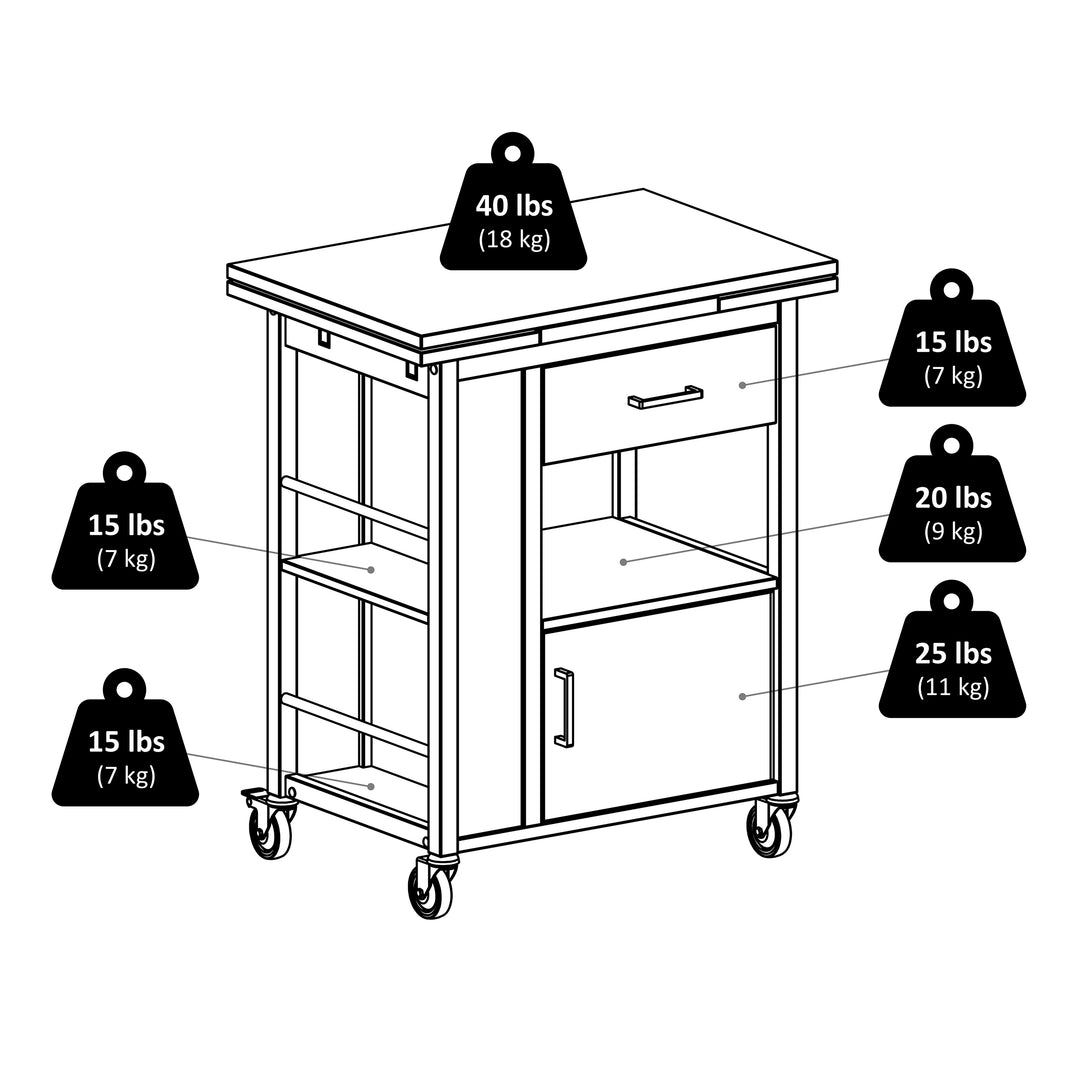 Gregory Extendable Top Kitchen Cart, Walnut