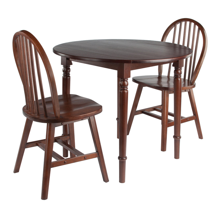 Sorella 3-Pc Drop Leaf Dining Table with Windsor Chairs, Walnut