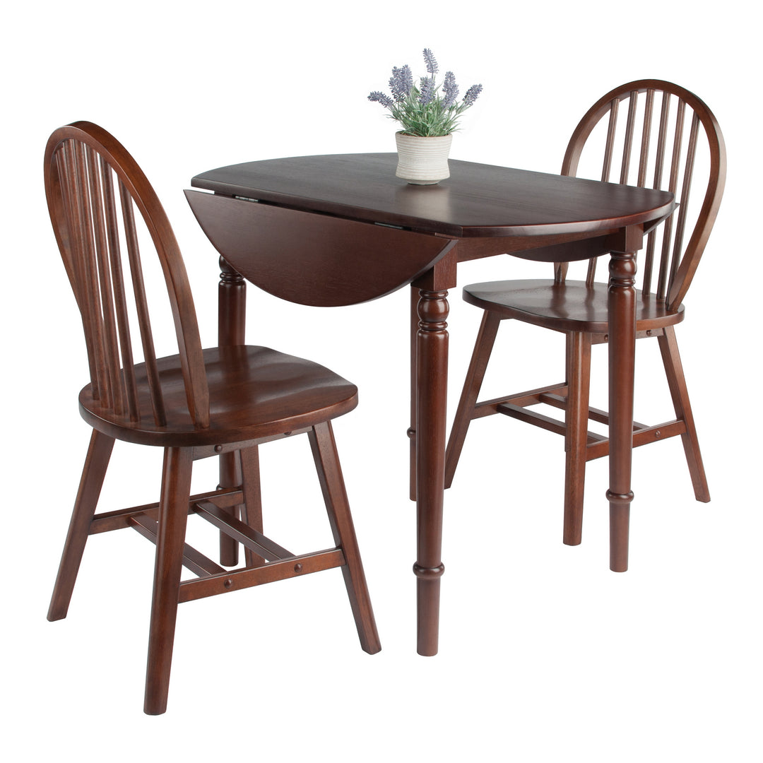 Sorella 3-Pc Drop Leaf Dining Table with Windsor Chairs, Walnut