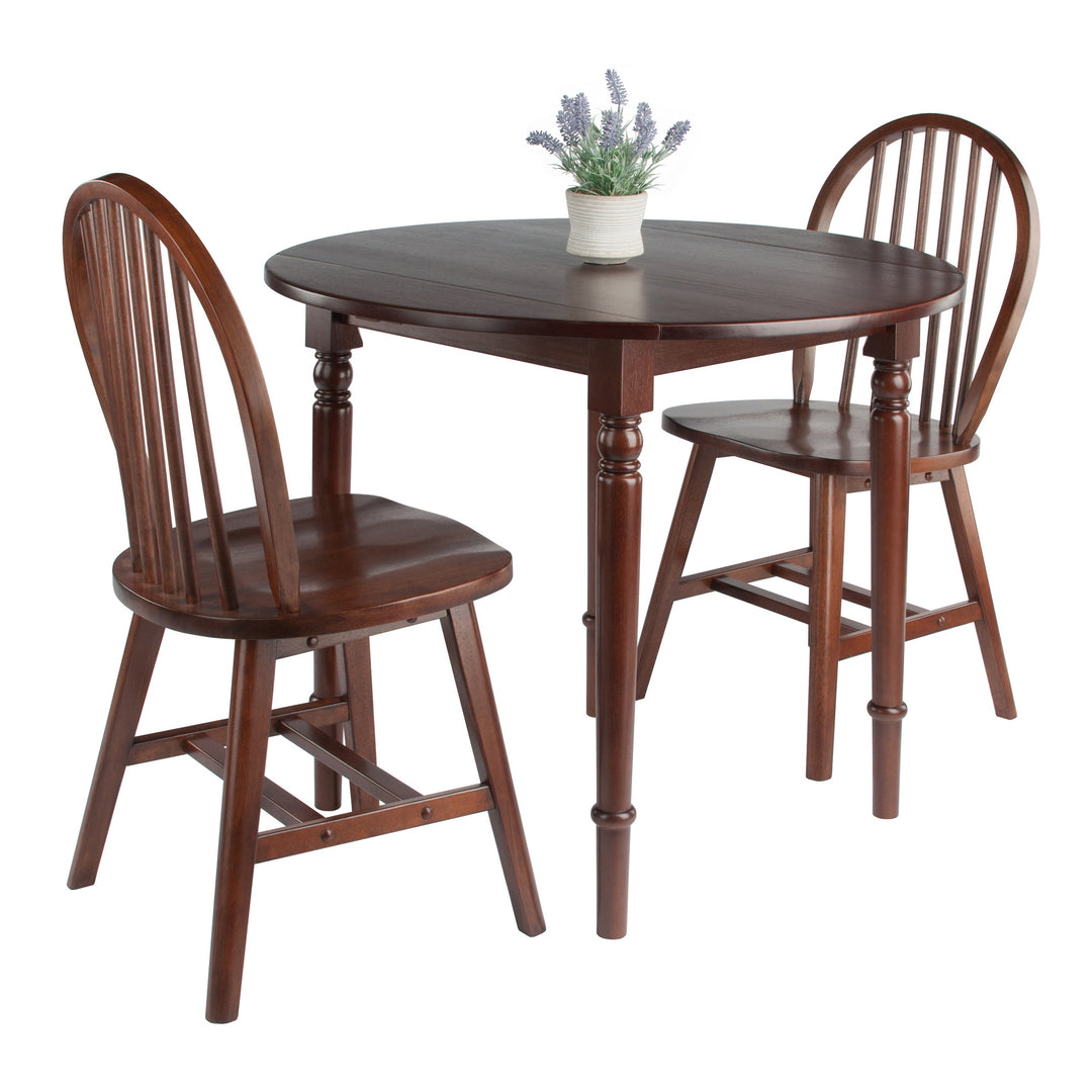 Sorella 3-Pc Drop Leaf Dining Table with Windsor Chairs, Walnut