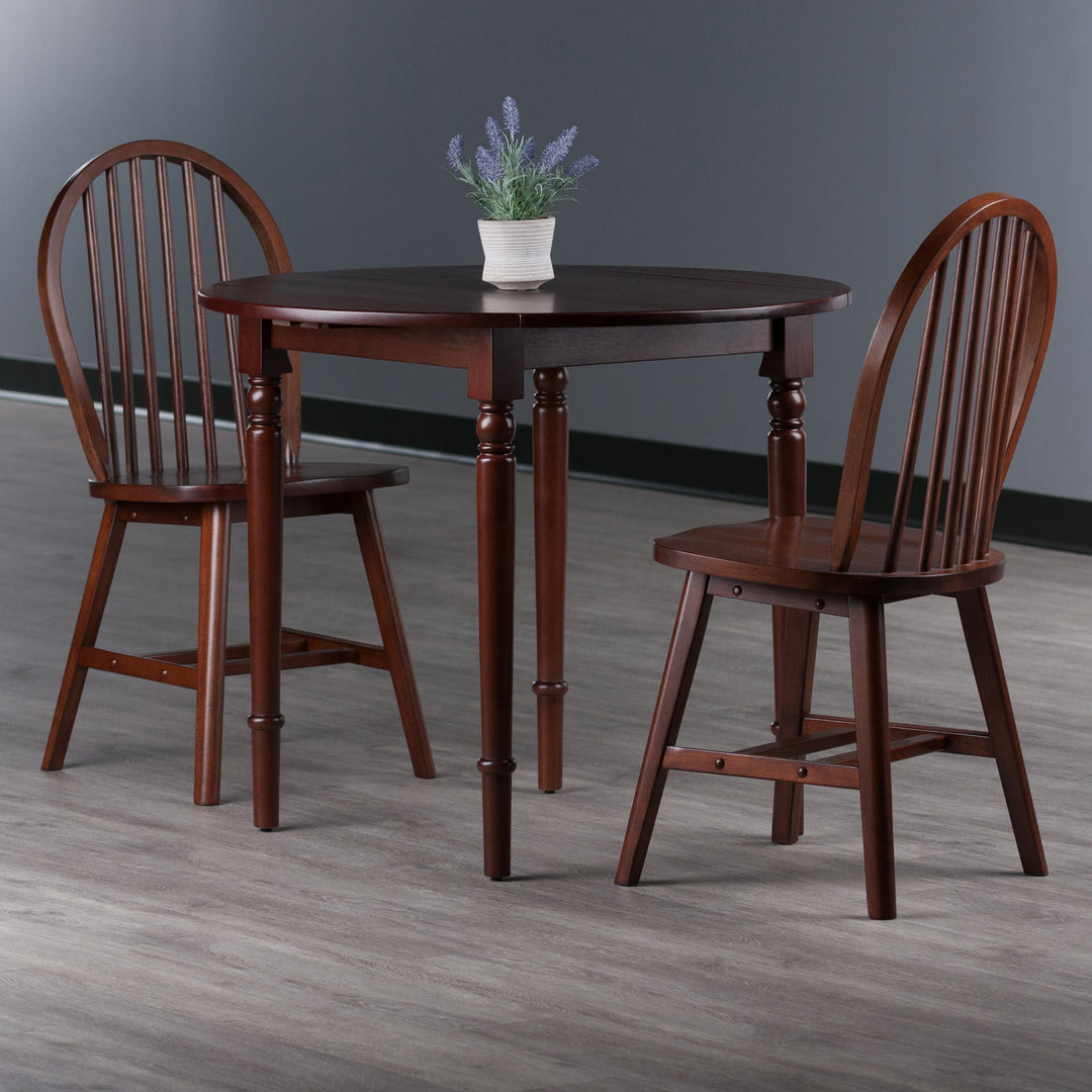 Sorella 3-Pc Drop Leaf Dining Table with Windsor Chairs, Walnut