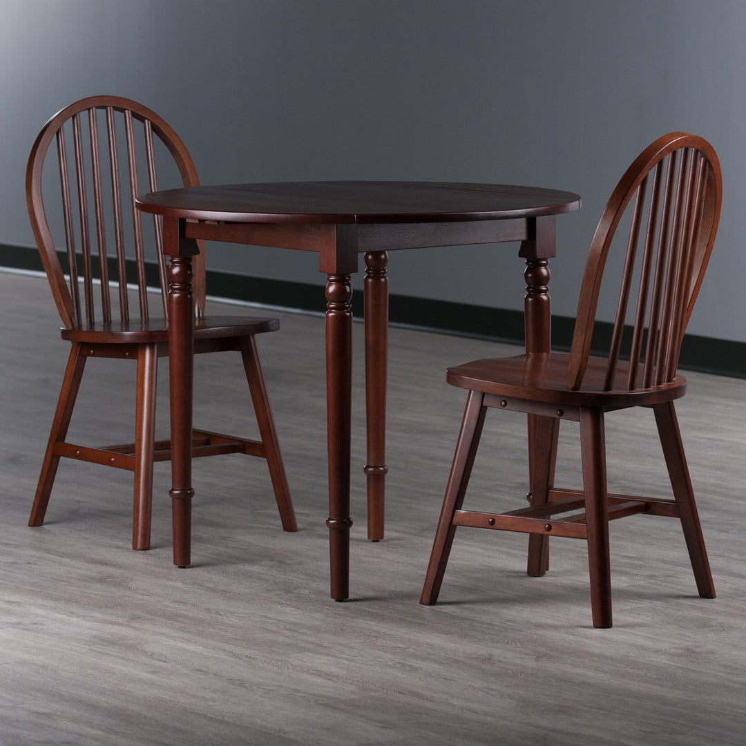 Sorella 3-Pc Drop Leaf Dining Table with Windsor Chairs, Walnut