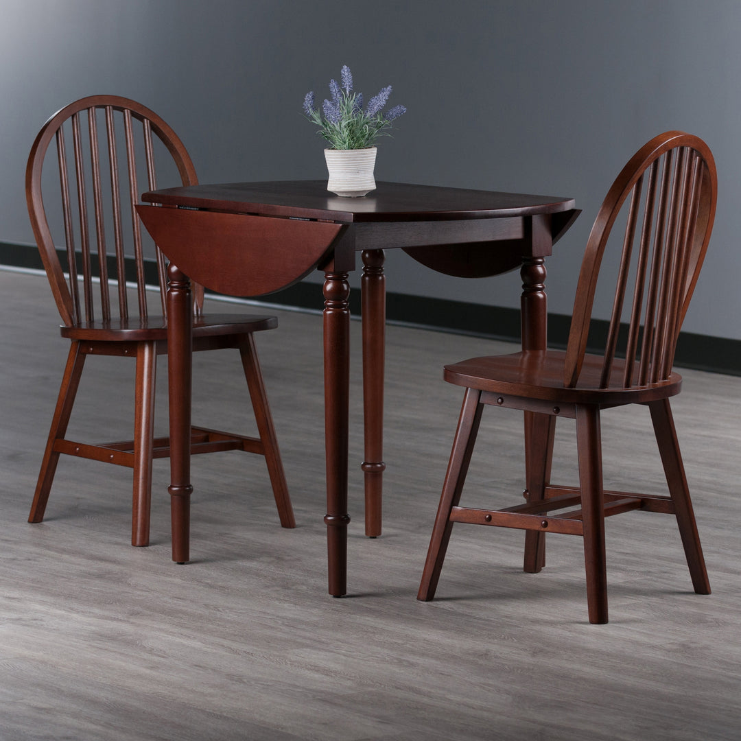 Sorella 3-Pc Drop Leaf Dining Table with Windsor Chairs, Walnut