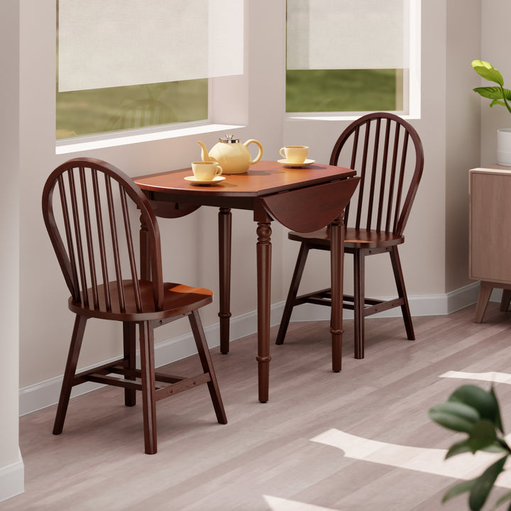 Sorella 3-Pc Drop Leaf Dining Table with Windsor Chairs, Walnut