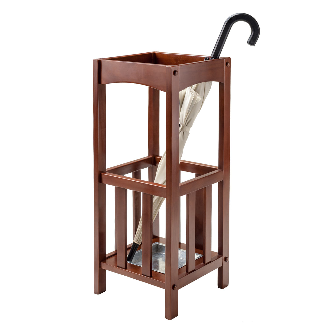 Rex Umbrella Stand with Metal Tray, Walnut