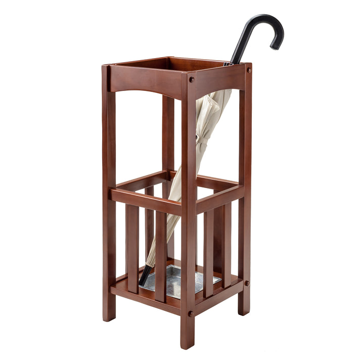 Rex Umbrella Stand with Metal Tray, Walnut