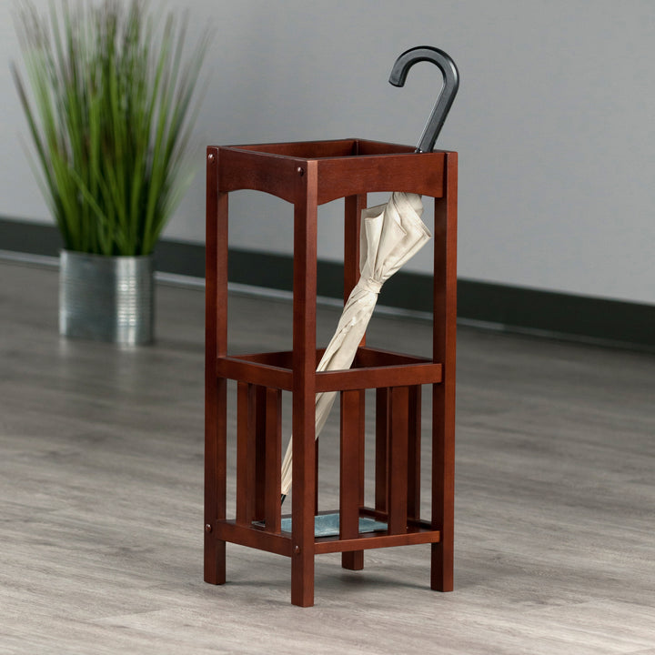 Rex Umbrella Stand with Metal Tray, Walnut