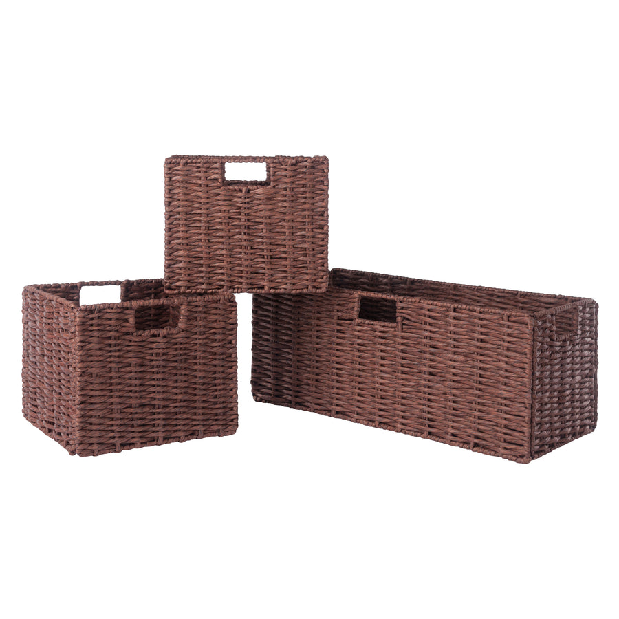 Tessa 3-Pc Foldable Woven Rope Basket Set, Walnut 