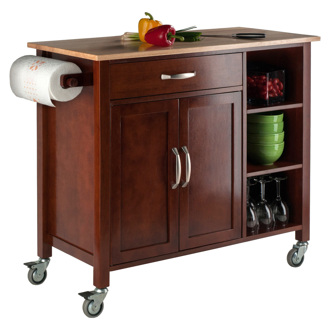 Mabel Utility Kitchen Cart, Natural & Walnut