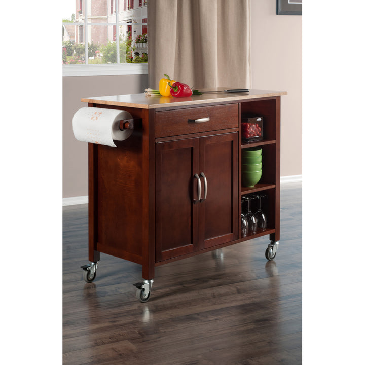 Mabel Utility Kitchen Cart, Natural & Walnut