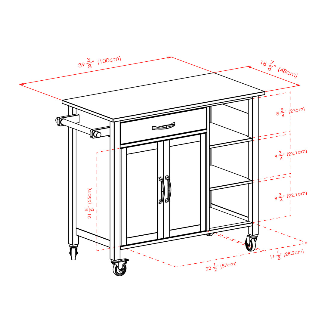 Mabel Utility Kitchen Cart, Natural & Walnut