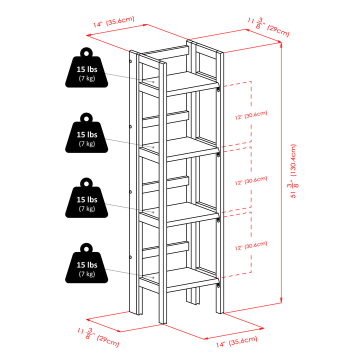 Terry Narrow 4-Tier Foldable Shelf, Walnut