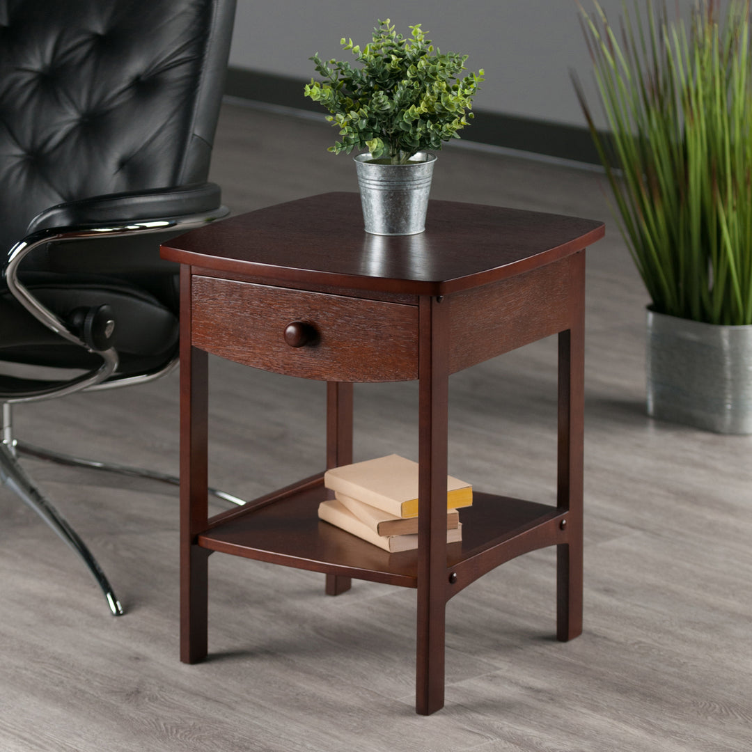 Claire Curved Accent Table, Nightstand, Walnut